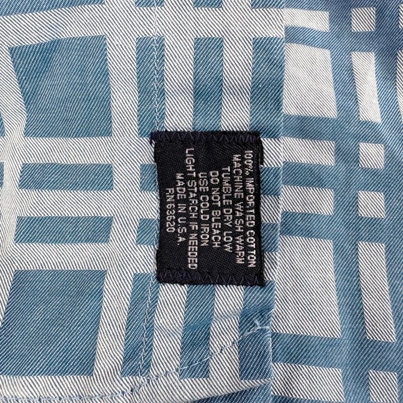 VTG Burberry London Button Down Shirt Blue Geometric Grid Check Cotton Men XL - Picture 6 of 8
